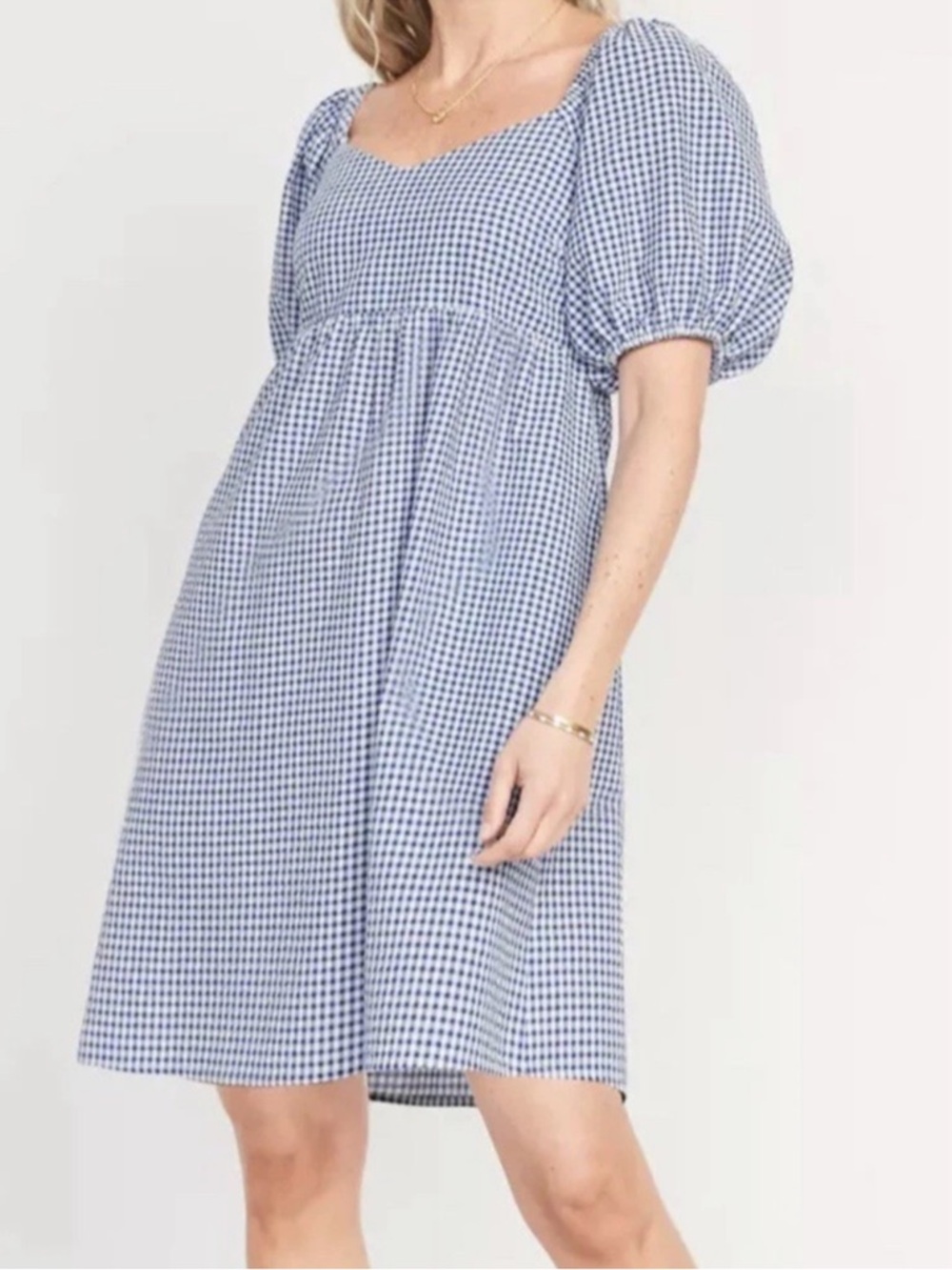 ON Gingham Puff-Sleeve Women’s Dress - L Tall